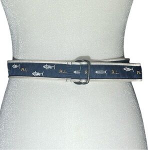 Polo Ralph Lauren Navy Blue Fish Pattern Belt Youth Size 10